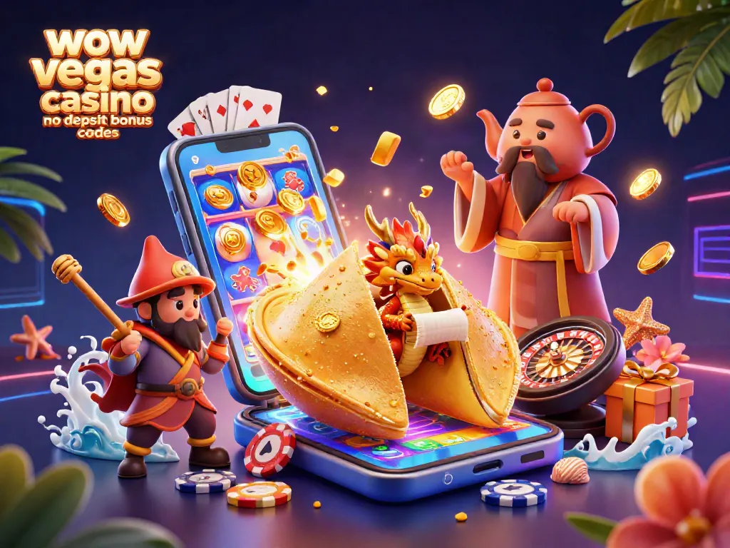 Join the action with WOW Vegas casino no deposit bonus codes in a vibrant 3D gaming scene filled with excitement.