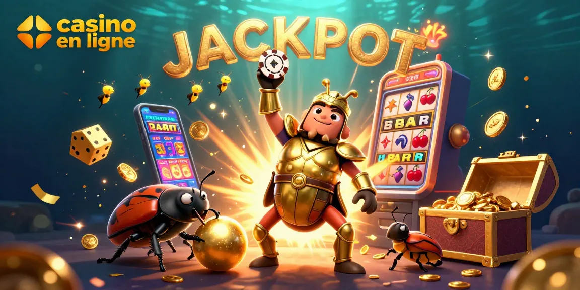 Explorez le casino en ligne avec des personnages en 3D célébrant le jackpot et des symboles de machines à sous.