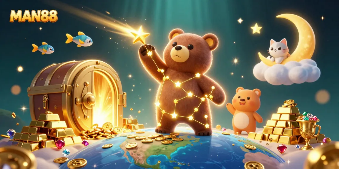 Experience thrilling wins at MAN88 with dazzling treasures in an immersive 3D casino scene.
