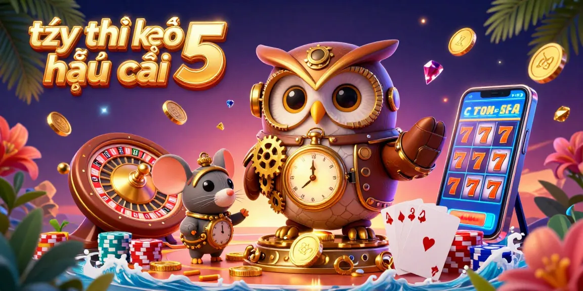 Engage with tỷ lệ kèo nhà cái 5 through dynamic sports betting visuals featuring animated casino characters and colorful gaming elements.