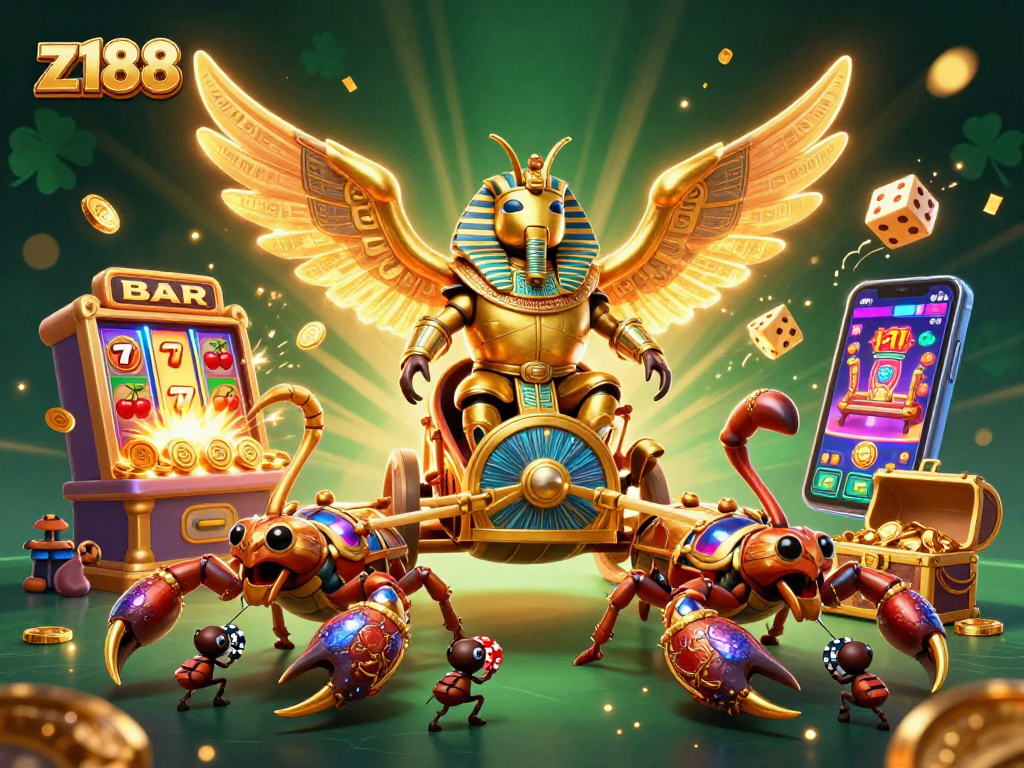 Experience thrilling z188 gaming with colossal characters and vibrant casino elements in a dynamic scene.