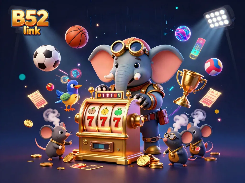 Experience thrilling wins at B52 link with vibrant 3D visuals of slot machines and casino action.