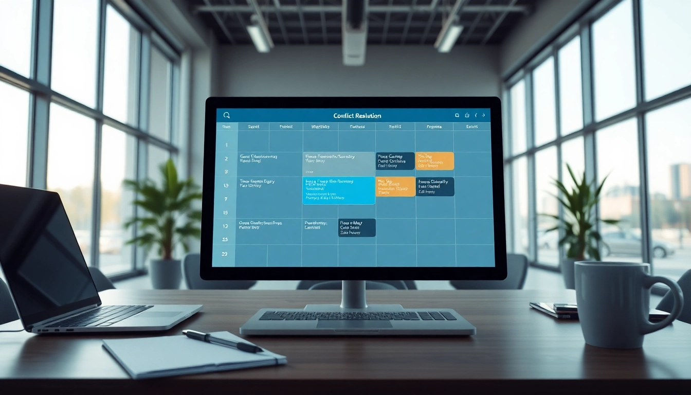 Fix calendar conflicts automatically in a professional workspace with a digital calendar interface.