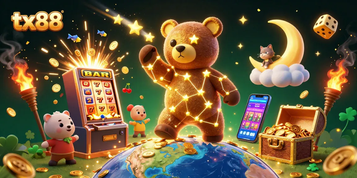 Experience the thrill at tx88 with a rich 3D casino scene bursting with winning symbols and fun!