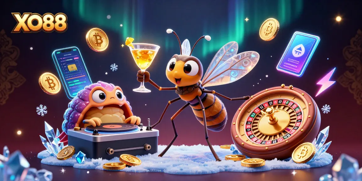 Experience thrilling gameplay with XO88's dynamic 3D casino illustration featuring crypto elements.