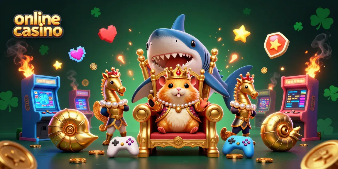 Gioca nei migliori online casino con il re hamster dorato e i suoi guardiani in un'illustrazione vivace.