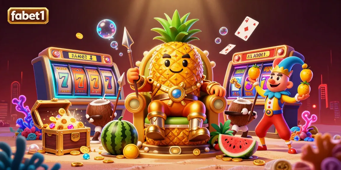 Experience fabet1's vibrant slots action with a golden pineapple king and dynamic casino elements.