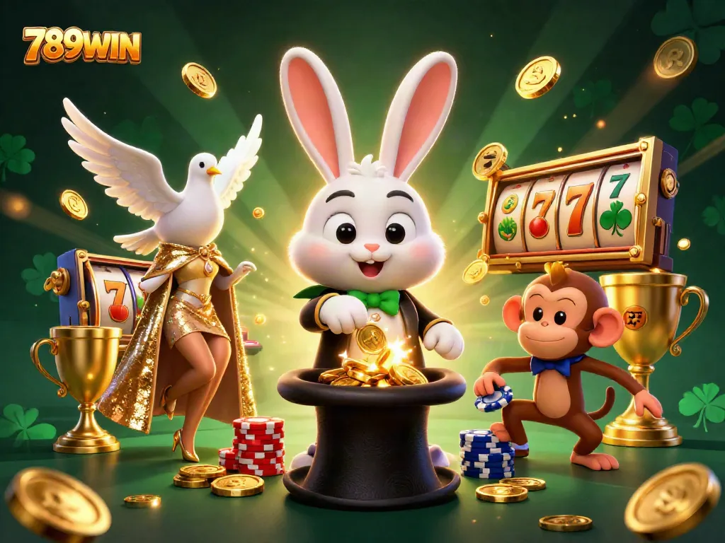 Experience the thrill of winning big at 789WIN with the magical casino adventure illustration.