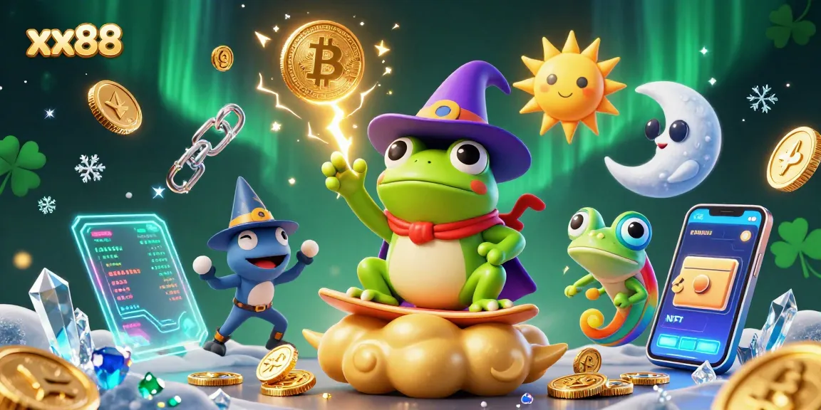 Play and win with exciting xx88 gaming action featuring wizards, coins, and vibrant cryptocurrencies.