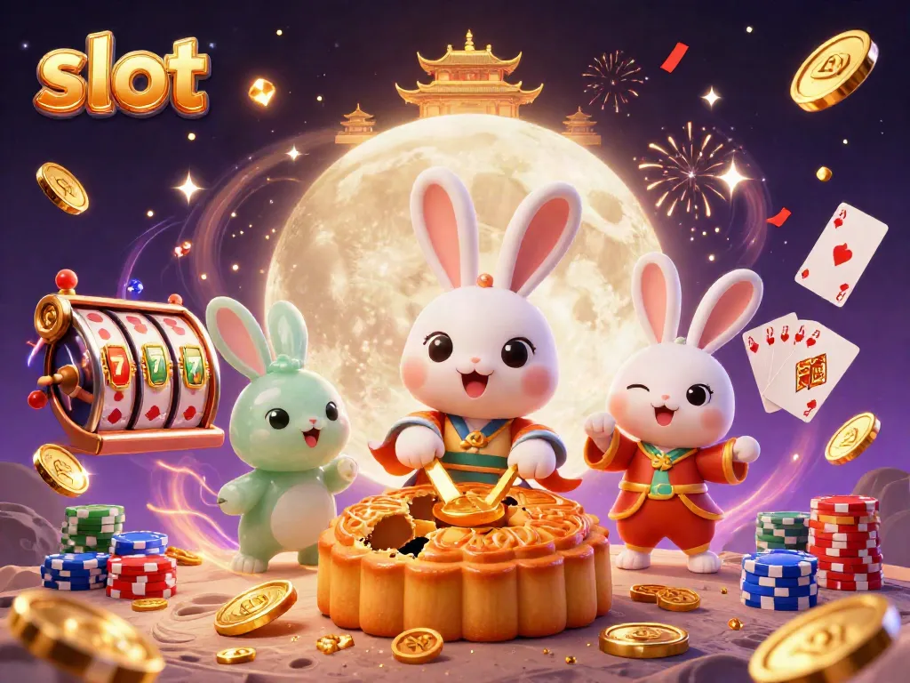 Engaging slot scene featuring a moon rabbit, golden coins, and vibrant casino elements