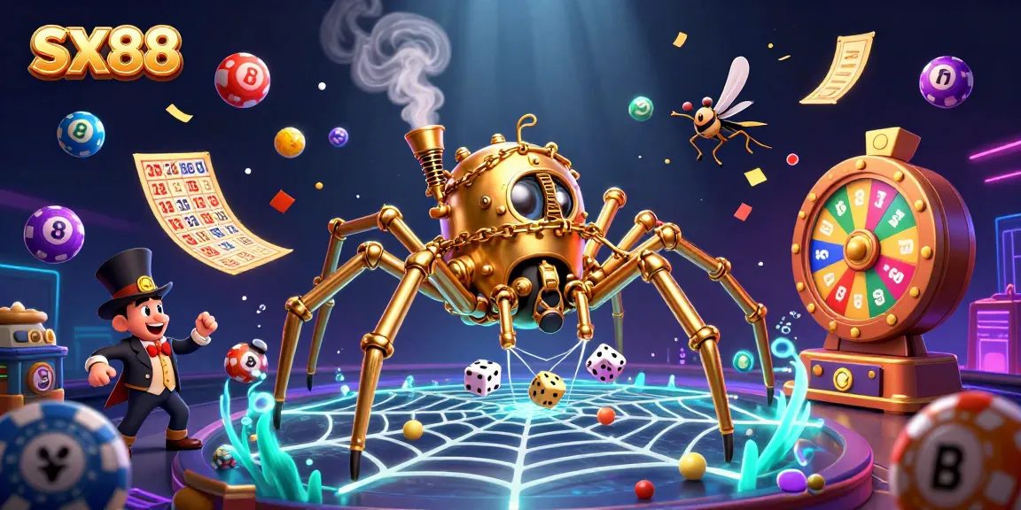 SX88 entertains players in an immersive gaming scene filled with lottery balls and prizes.