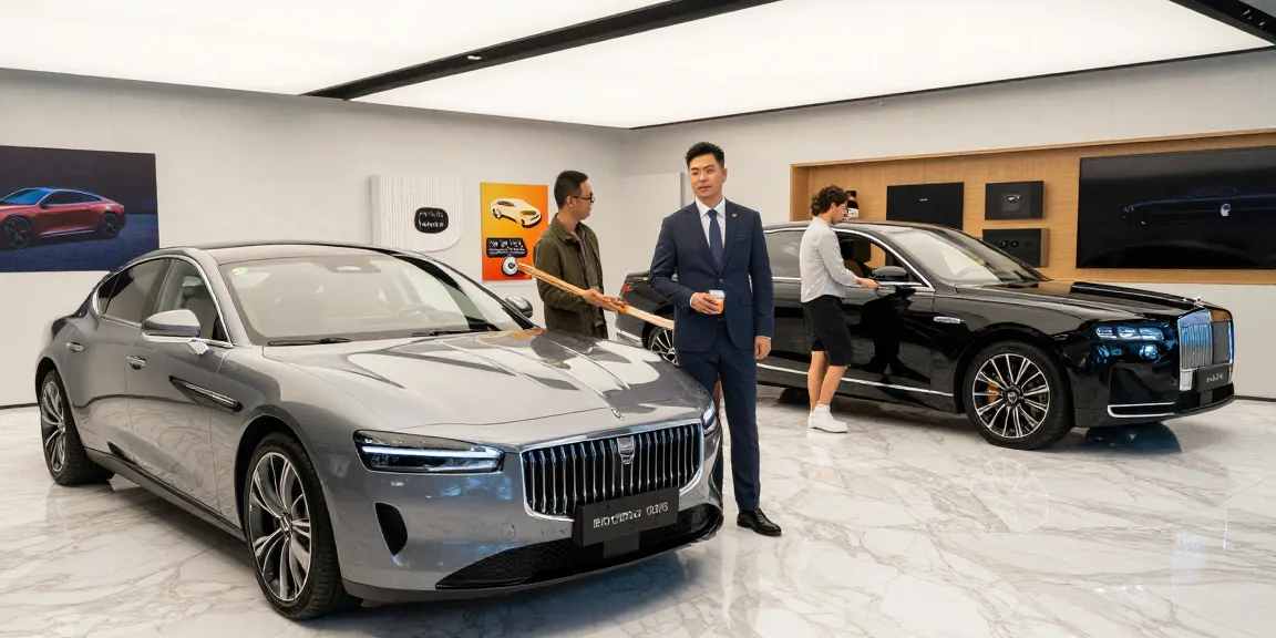 Mobil mewah LUXURY 777 dipamerkan di showroom modern dengan pencahayaan yang elegan.