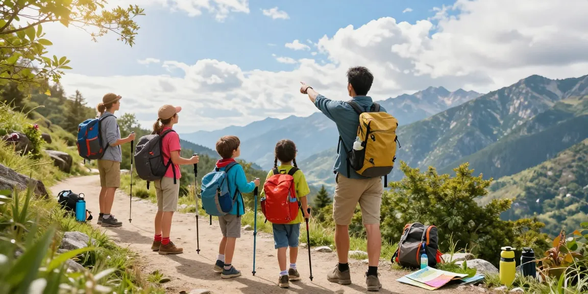 Family on a hiking adventure showcasing mantra88 outdoor experiences in the mountains
