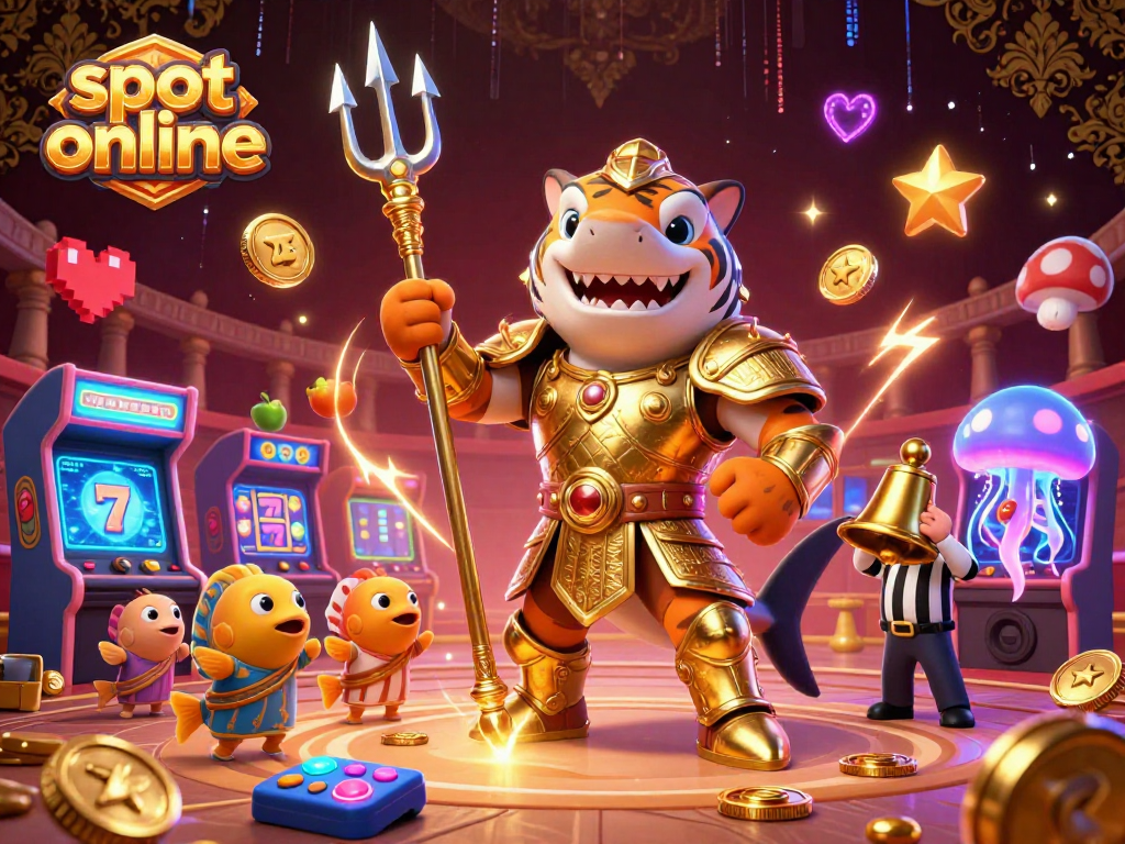 Experience the excitement of slot online gaming with vibrant characters and symbols in this 3D illustration.