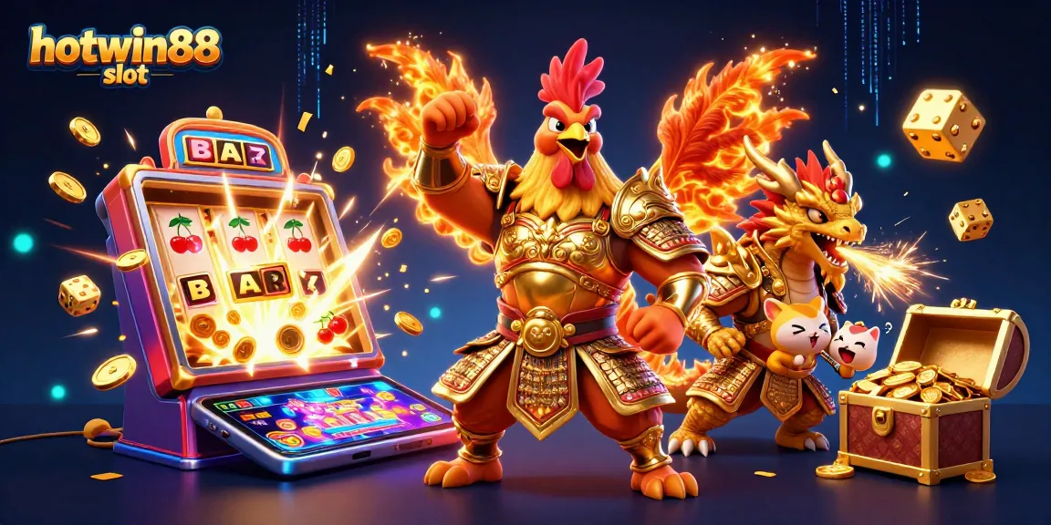Spin the reels of hotwin88 slot with vibrant characters amidst a jackpot explosion.
