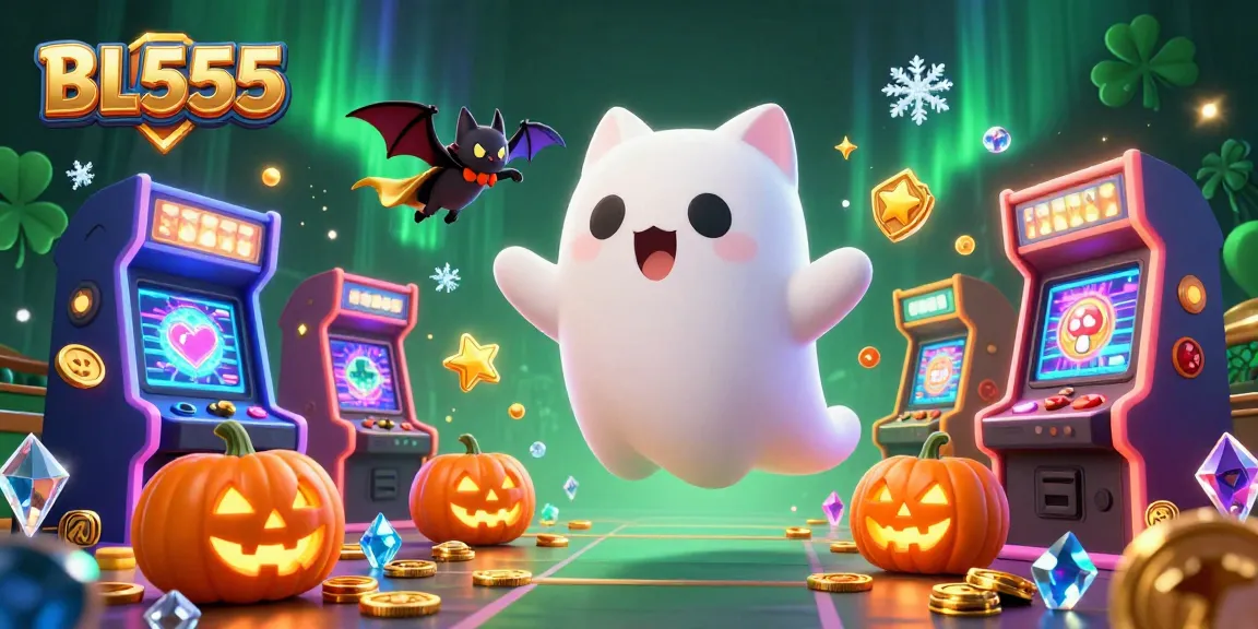 Experience BL555's haunted casino with a friendly ghost cat and exciting gaming elements.