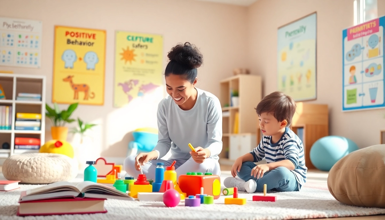 Engaging ABA therapy for kids session with a therapist and child in a bright, inviting room.