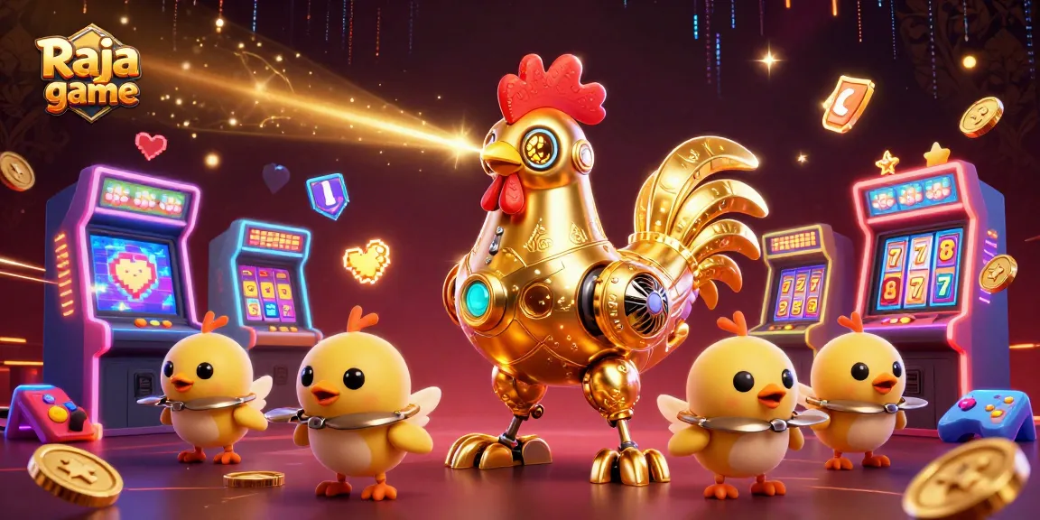 Engage in the thrilling Raja game with a vibrant 3D casino scene showcasing retro-futuristic elements.