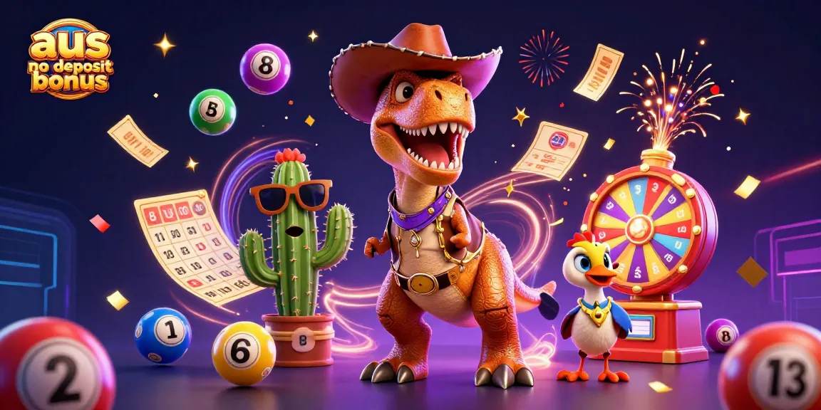 Engage with the thrilling aus no deposit bonus scene featuring vibrant 3D characters and casino elements.