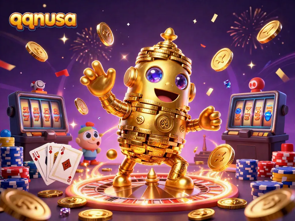 Experience the vibrant qqnusa casino magic captured in this dynamic 3D illustration.