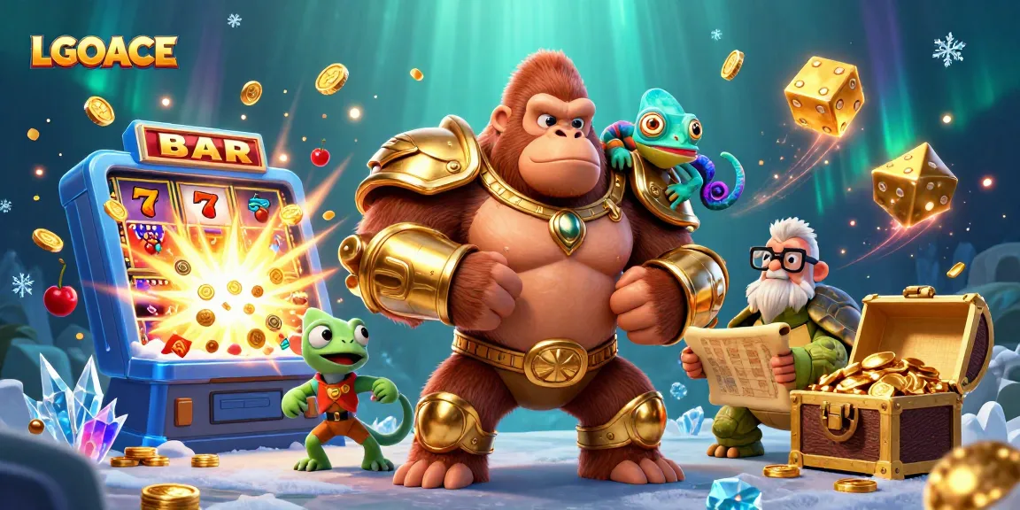 LGOACE promotes thrilling online entertainment with a dynamic casino-themed 3D illustration filled with action and excitement.