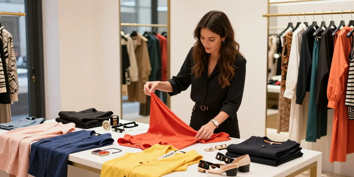 Consulente d'immagine analizza un armadio in un boutique elegante.