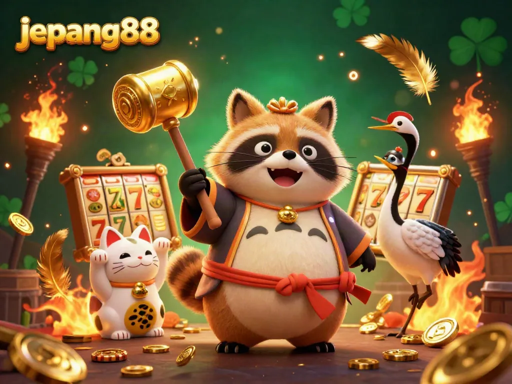 Experience thrilling wins with jepang88 in this colorful 3D casino celebration illustration.