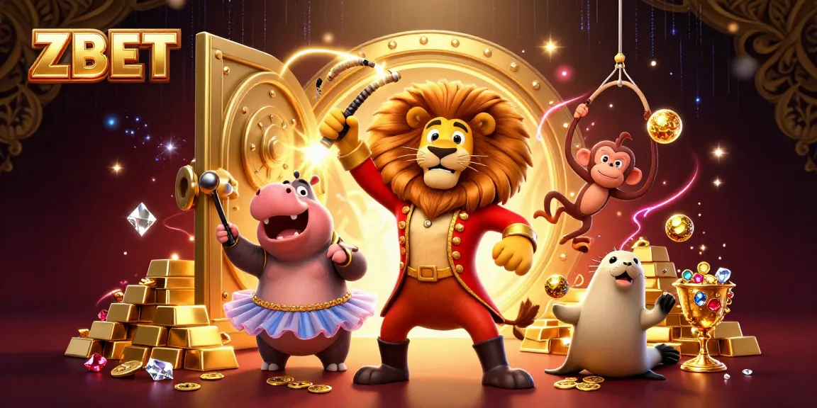 ZBET promotional illustration showcasing a vibrant online casino gambling experience with colorful characters and treasure elements.