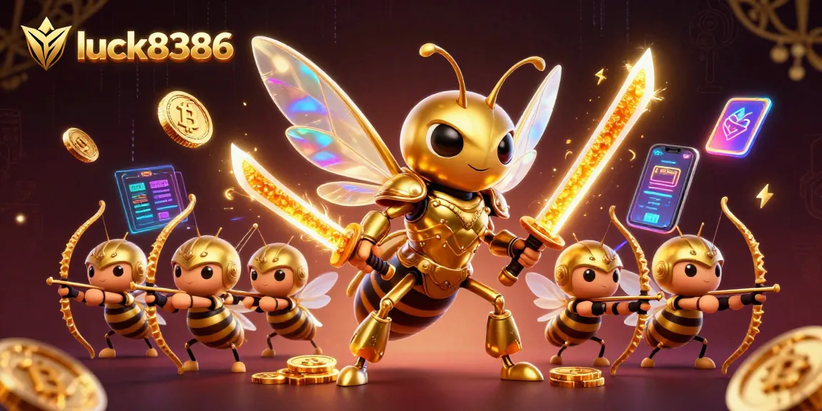Experience the excitement of luck8386 with vibrant 3D illustration of samurai hornet in action.