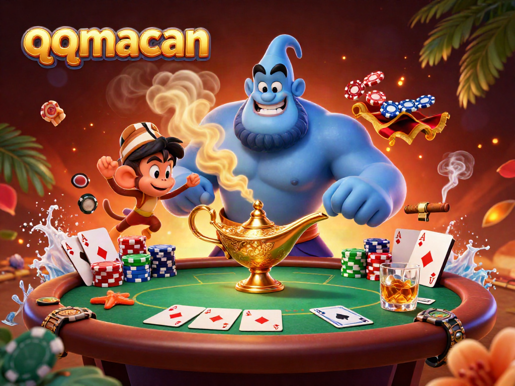 Join the thrilling action of qqmacan with poker chips and colorful game elements in an engaging atmosphere.
