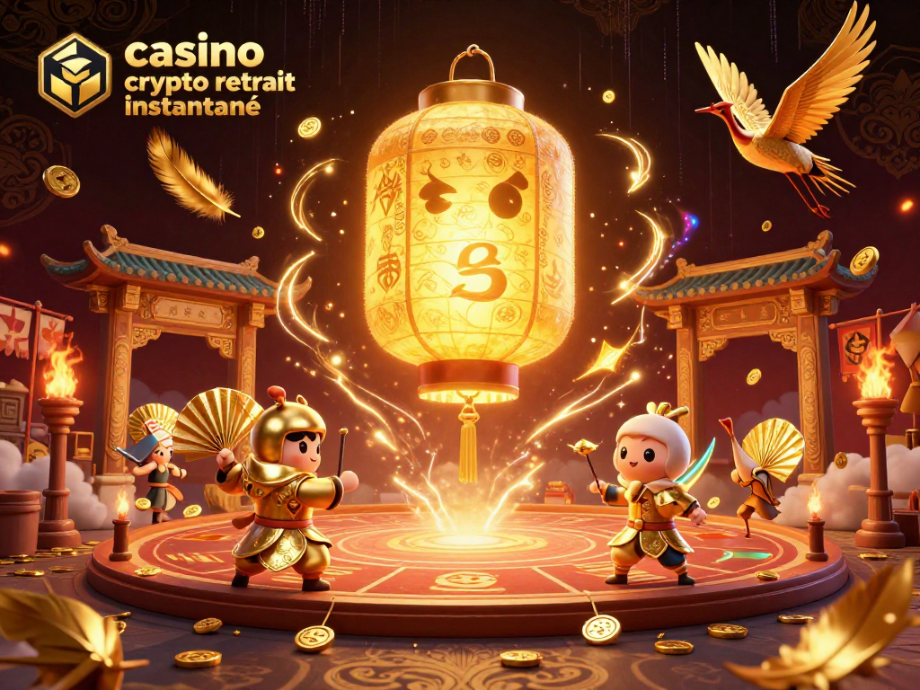 Retirez rapidement vos gains avec un casino crypto retrait instantané, illustré par des personnages et éléments dynamiques.
