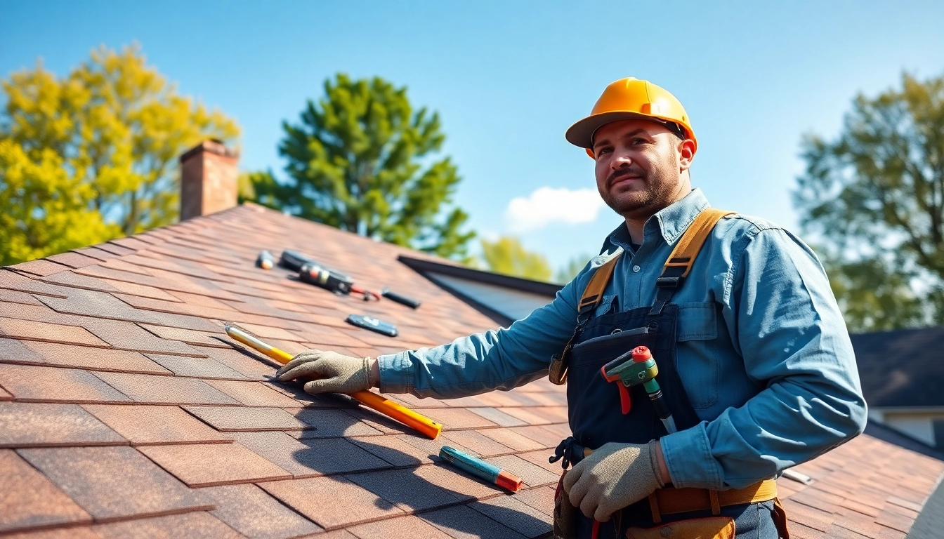 Homeowner discussing twinsburg oh roof repairs with a contractor on a residential roof.