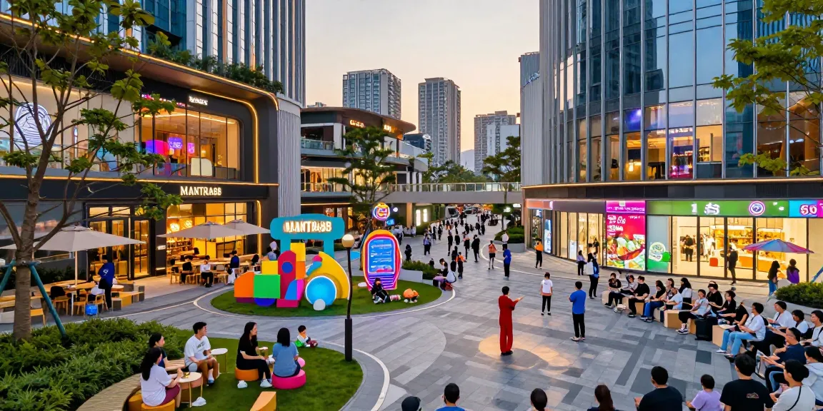 Vibrant MANTRA88 commercial property scene with entertainment, shops, and families enjoying urban lifestyle