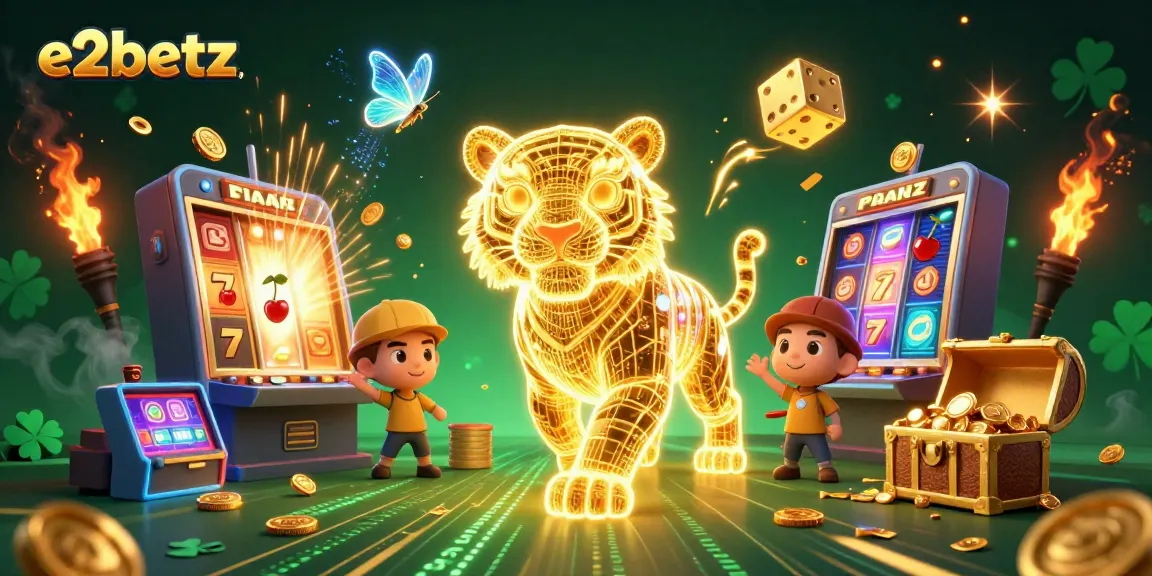Experience the excitement of e2betz with a dynamic casino scene showcasing spinning slots and glowing elements.