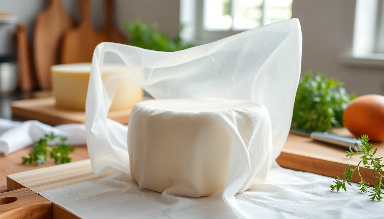Kaasdoek beautifully wraps artisanal cheese, highlighting its texture and quality.