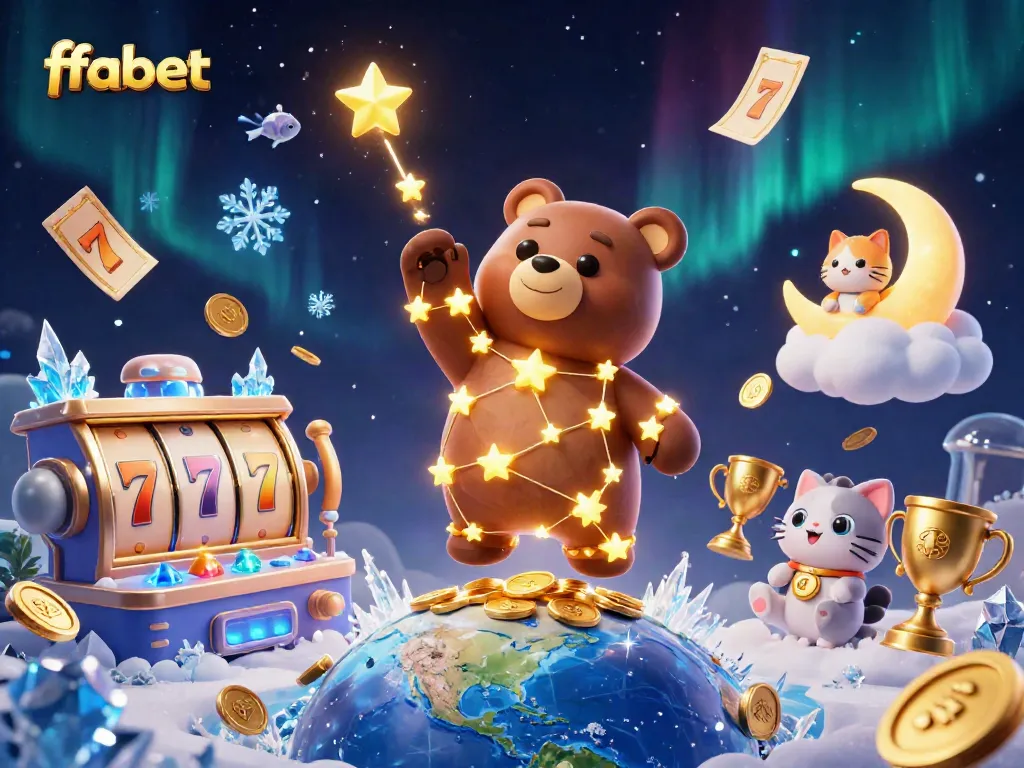 Fabet players scoop winning coins in a dazzling online casino scene with vibrant slot elements.