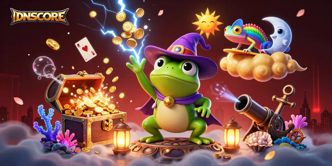 Experience the excitement at IDNSCORE as the wizard frog generates a storm of golden coins!