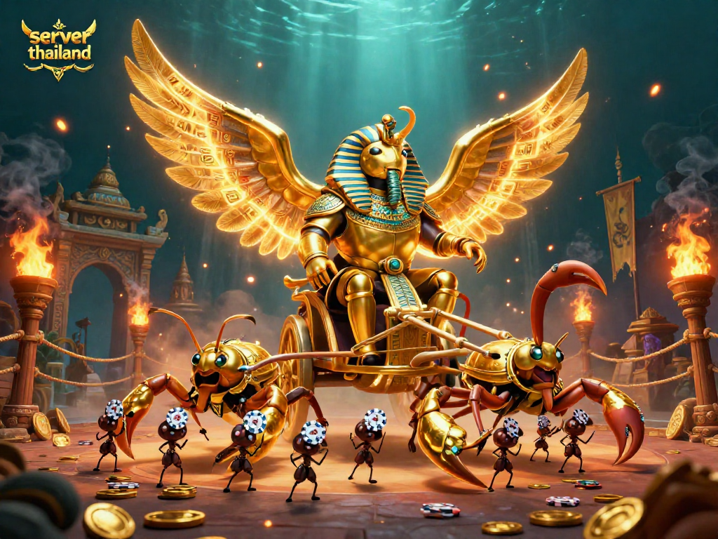 Experience thrilling action in server thailand with a scorpion-chariot spectacle in vibrant 3D.