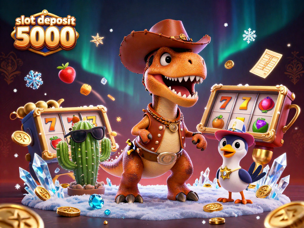 Engage in thrilling gameplay with slot deposit 5000, showcasing a dynamic 3D scene full of casino excitement.