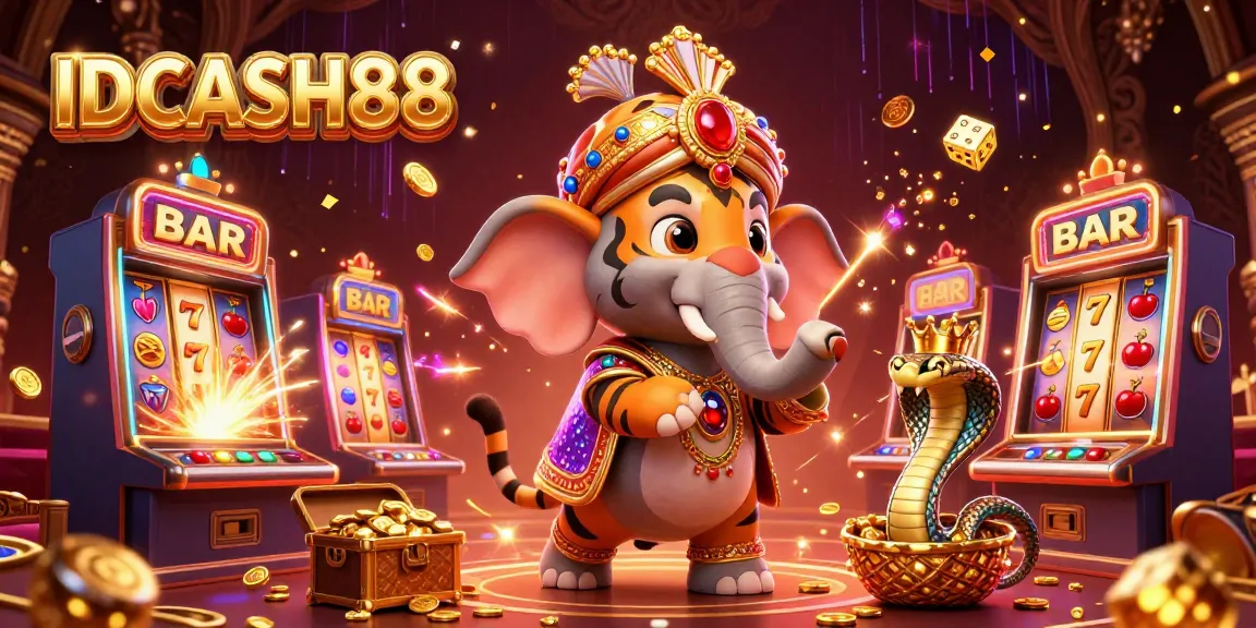 Experience the excitement of IDCASH88 with a vibrant 3D illustration showcasing a dynamic casino scene.