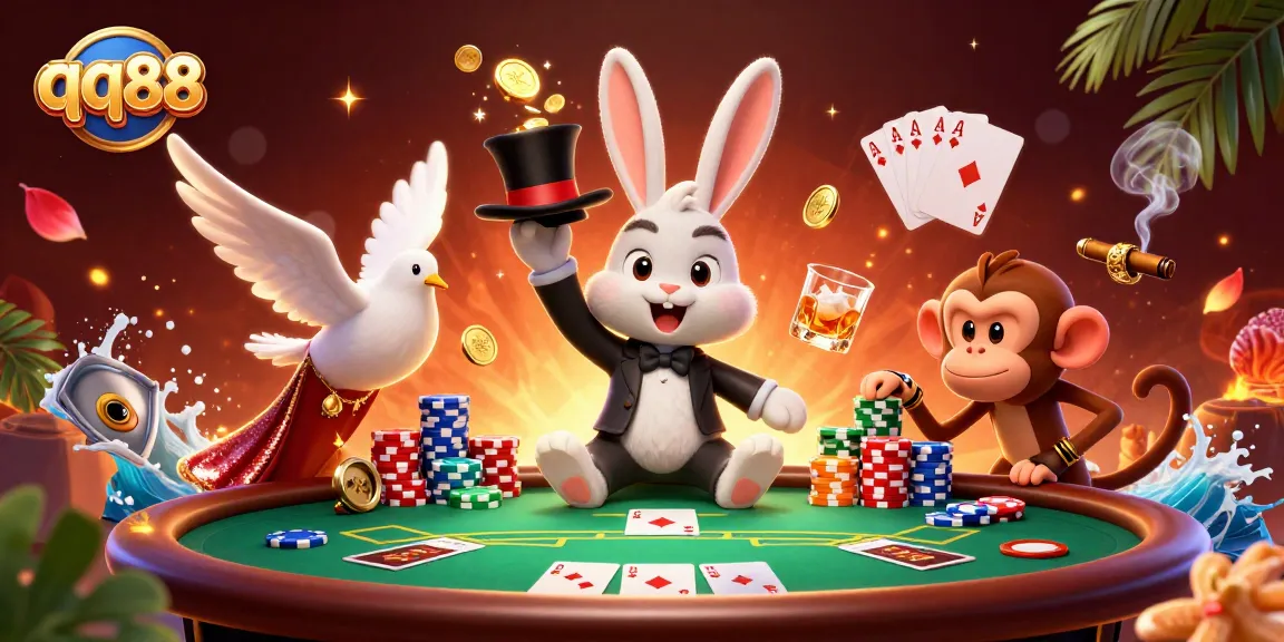 Experience the excitement of qq88 with a vibrant 3D illustration of a magical casino scene