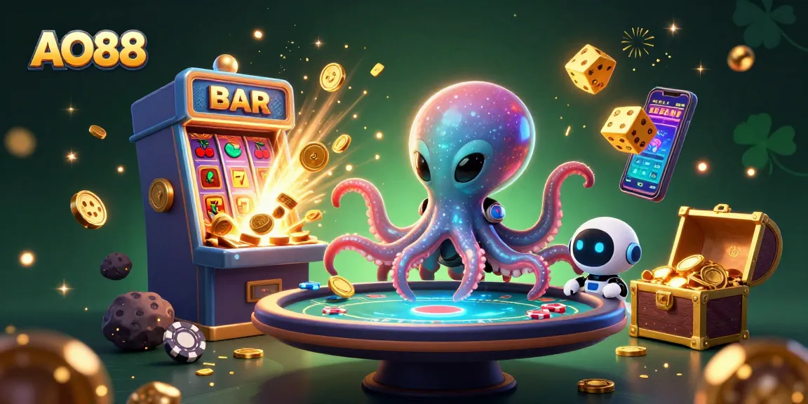 Experience AO88's thrilling casino games with a vibrant illustration of engaging gaming elements.