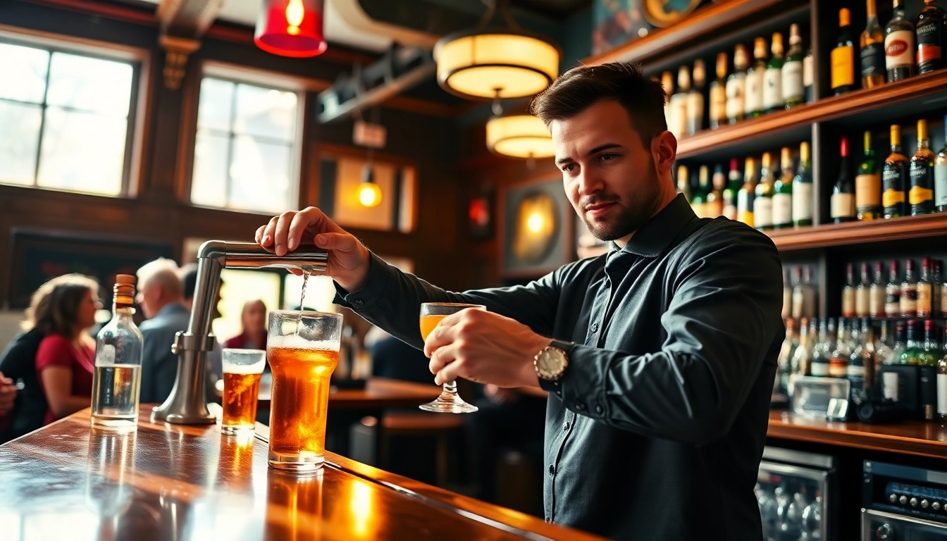 Bartender showcasing merchant cash advance for pubs and bars in an inviting pub atmosphere.