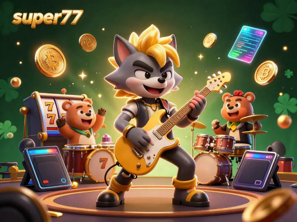 Experience exciting wins at super77 with vibrant slot games and energetic characters on stage.
