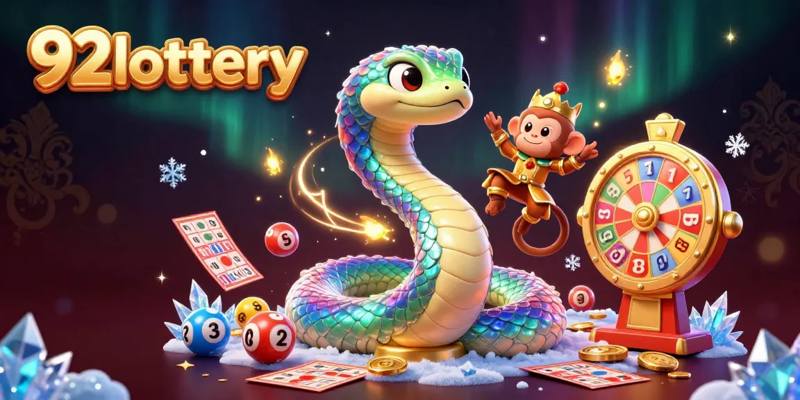 Spin the 92lottery prize wheel with colorful lottery balls and a shimmering serpent in a dynamic scene.