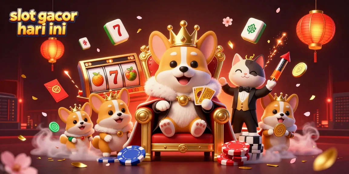 Experience slot gacor hari ini with a royal corgi surrounded by vibrant casino elements in an engaging 3D scene.