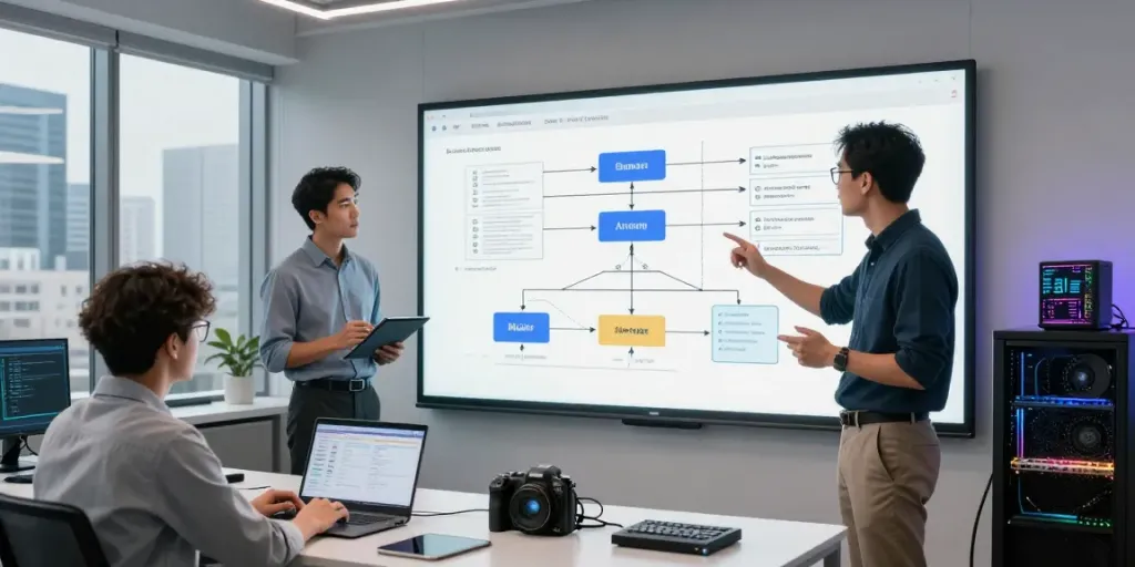 Team collaborating on AI infrastructure strategies related to the AI Token Economy in a modern workspace.