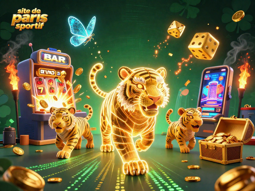 Pariez sur le site de paris sportif avec un tigre d'énergie lumineuse dans un paysage de casino numérique.