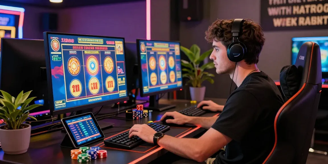 Exciting gaming setup featuring situs gacor with vibrant slot machine graphics and engaging atmosphere.
