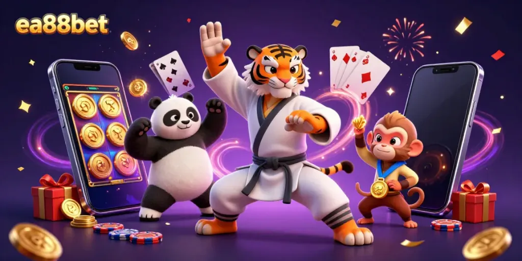 Engage in thrilling gameplay with ea88bet featuring kung fu characters and vibrant casino elements.